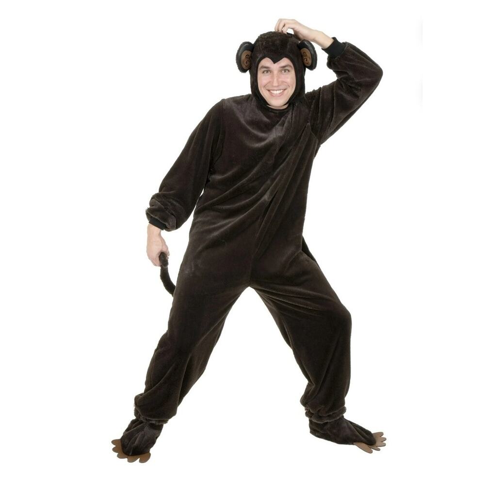Adult Micro Fiber Jungle Safari Monkey Suit With Tail Halloween Costume Size L